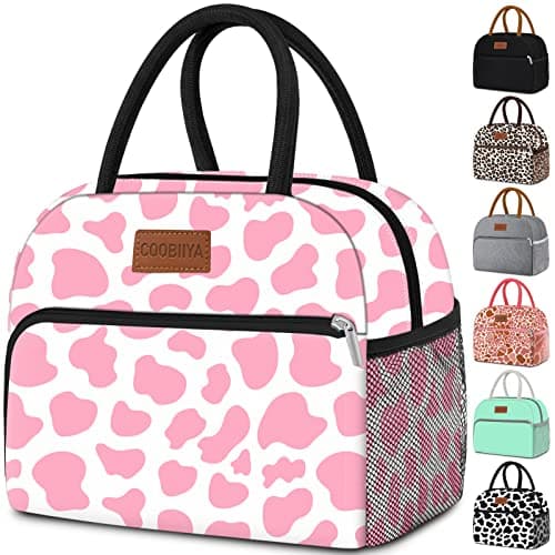 Coobiiya Lunch Bag Women, Lunch Box for Women Adult Men, Small Leak-proof Cute Lunch Tote Large Capacity Reusable Insulated Cooler Lunch Container for Work/Office/Picnic/Travel-Pink Cow - Image 1