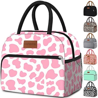 Coobiiya Lunch Bag Women, Lunch Box for Women Adult Men, Small Leak-proof Cute Lunch Tote Large Capacity Reusable Insulated Cooler Lunch Container for Work/Office/Picnic/Travel-Pink Cow - Image 1
