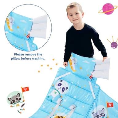 Safotad Toddler Nap Mat with Pillow and Blanket, Soft Sleeping Bag for Kids Boys and Girls, Slumber Bags Kids for Preschool, Daycare, Travel, Camping, 54" x 33" Great for Ages 3-6（Light Blue - Image 3