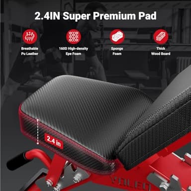 YOLEO Commercial Adjustable Weight Bench - MAX 2300/660LB Heavy Duty Workout Bench for Home Gym, Decline/Flat/Incline Bench Press 2.4" Thick Pad(6-Step Assembly) (Red) - Image 4