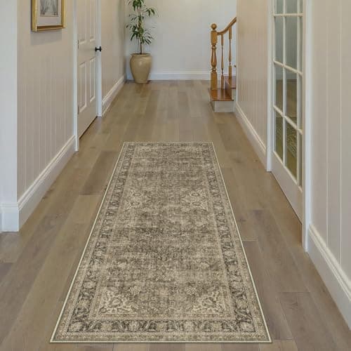 WondRg 2x6 Washable Brown Runner Rug Vintage Hallway Kitchen Carpet Non-Slip Soft Low Pile Distressed Throw Rug for Bedroom Bathroom Laundry Living Room - Image 1