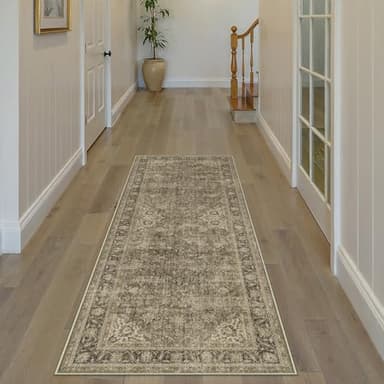 WondRg 2x6 Washable Brown Runner Rug Vintage Hallway Kitchen Carpet Non-Slip Soft Low Pile Distressed Throw Rug for Bedroom Bathroom Laundry Living Room - Image 1