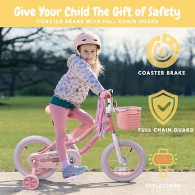 bicystar Girls Bike for Kids 3-5, Kids Bike with Training Wheels, Basket, Coaster Brake, Streamers, 12 inch Pink Pedal Bike for Kids, Birthday Gift - Image 4