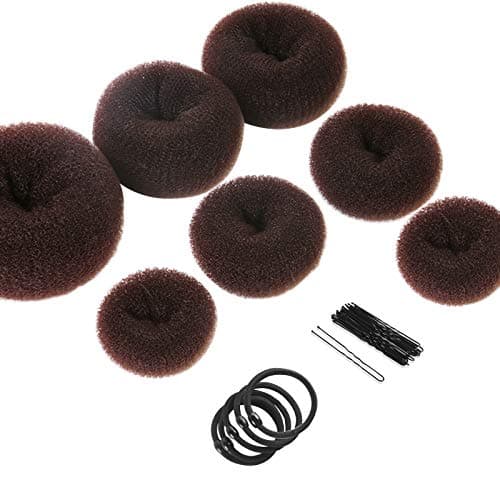 Teenitor Donut Hair Bun Maker Set - 7 Rings (1 Extra-Large, 2 Large, 2 Medium, 2 Small), 5 Elastic Bands, 20 Hair Pins, Dark Brown - Image 1