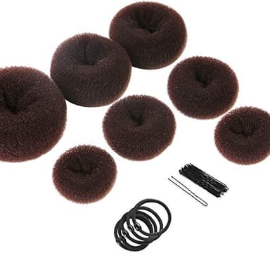 Teenitor Donut Hair Bun Maker Set - 7 Rings (1 Extra-Large, 2 Large, 2 Medium, 2 Small), 5 Elastic Bands, 20 Hair Pins, Dark Brown - Image 1