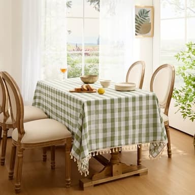 Softalker Checkered Tablecloth Rectangle, Heavy Weight Linen Gingham Christmas Table Cloth with Tassel, Washable Wrinkle Free Buffalo Plaid Table Cover for Dining/Party/Home - 55 x 84 Inch, Sage - Image 2
