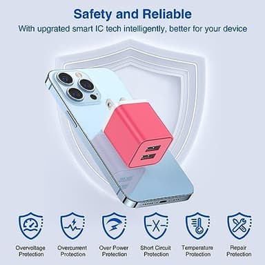 Apple MFi Certified USB Wall Charger - 10 FT Lightning Cable, 2 Ports Charging Plug Block Box for iPhone 12/11/XR/X/Xs/Xr/8/7/6/6s Plus/SE/5c/iPad - Pink - Image 3
