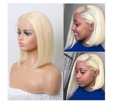 Blonde Bob Wig Human Hair 180% Density 613 Straight 12 Inch Short Bob Wigs 13x6 HD Transparent Lace Front Wigs Human Hair Pre Plucked With Baby Hair Glueless 613 Blonde Lace Frontal Wigs For Wome - Image 2