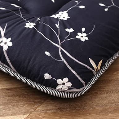 MAXYOYO Japanese Floor Mattress Navy Floral Printed Futon Mattress Foldable Floor Bed Roll Up Camping Mattress Floor Lounger Queen Size Bed Mattress - Image 9