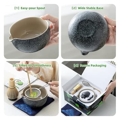 TEANAGOO Matcha Whisk Set Black,7 Pcs Matcha Set,Matcha Kit for Ceremony,Tradition Tea Set for Making Breakfast/Latte,Matcha Whisk Set with Bowl(Chawan)/Whisk and Holder,Gift for Family/Friend - Image 3