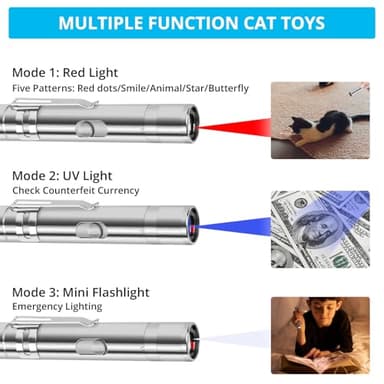 Waputne Cat Toy Pointer for Indoor Cats, 2 Pieces, USB Rechargeable Kitten Toys with 7 Adjustable Patterns, Interactive Chase Toys for Indoor Cats & Dogs, Training & Exercise Fun - Image 5