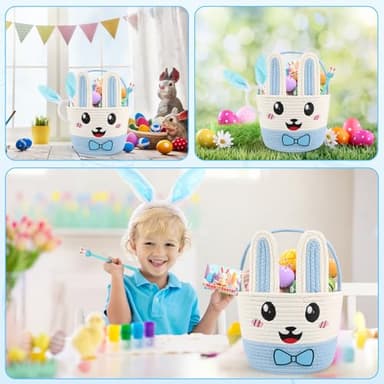 Easter Bunny Basket for Kids, Large Capacity Easter Egg Fillable Basket with Handle, Bunny Ears Colorful Woven Baskets for Boys, Girls, and Babies, Perfect for Easter Egg Hunts, Party, and Gift Giving - Image 6