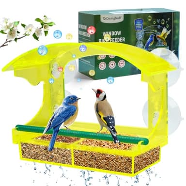 Window Bird Feeder with Strong Suction Cups, Durable Unique Transparent Yellow Acrylic, Perfect for Bird Watching, All-Weather Outdoor Use, Ideal Gift for Garden Outdoor Décor - Image 1