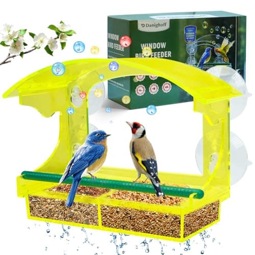 Window Bird Feeder with Strong Suction Cups, Durable Unique Transparent Yellow Acrylic, Perfect for Bird Watching, All-Weather Outdoor Use, Ideal Gift for Garden Outdoor Décor