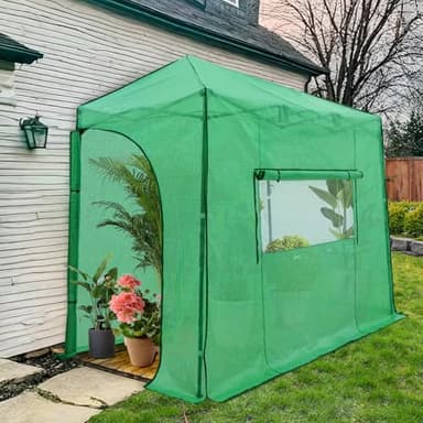 EAGLE PEAK Instant Pop-up Greenhouse, Indoor Outdoor Plant Gardening Green House, Roll-Up Zipper Doors and Side Windows, Lean-to 10x5 ft, PE Cover, Green/Clear - Image 2