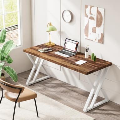 Tribesigns Modern Walnut/White 55" Heavy Duty Computer Desk, Study & Work Desk, 23.6"D x 55.1"W x 29.5"H, Z-Shaped Metal Legs, 330 lbs Capacity - Image 8