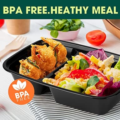 Glotoch 50 Pack 32 oz Meal Prep Containers Reusable, 2 Compartment Food Containers with Lids To Go Containers, Lunch-Microwave, Freezer, Dishwasher Safe - Image 2