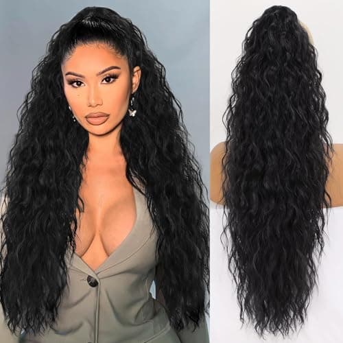 ORSUNCER Ponytail Extension Claw 30" Curly Pony Tail Clip in Hair Extensions Fluffy Natural Looking Synthetic Hairpiece for Women Black - Image 1