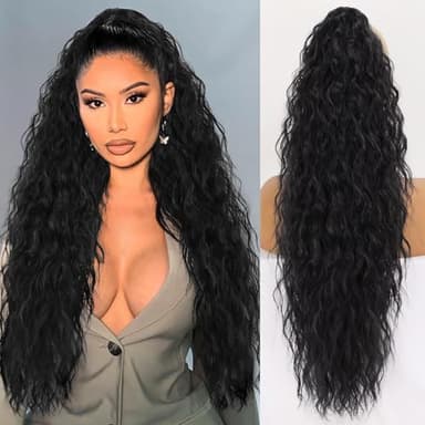 ORSUNCER Ponytail Extension Claw 30" Curly Pony Tail Clip in Hair Extensions Fluffy Natural Looking Synthetic Hairpiece for Women Black - Image 1