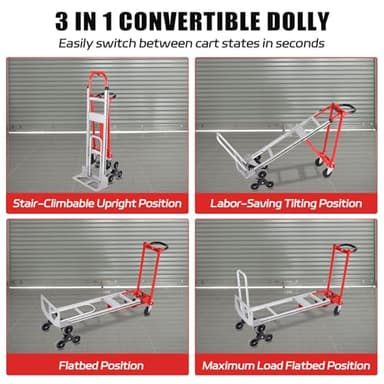 Oyoest 3 in 1 Industrial Convertible Stair Climbing Cart,1000 LBS Capacity Hand Trucks Heavy Duty,Platform Cart Collapsible Dolly for Transport & Moving in Warehouse, Home, Supermarket - Image 5
