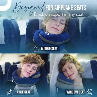 BCOZZY Travel Neck Pillow for Airplane – Patented Double Support for Head, Neck, and Chin. Best for Long Flights, Plane Sleeping & Car Rides. Adjustable Size. Fully Washable. Carry Bag. X-Large, Navy - Image 6