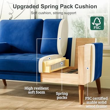 Vesgantti Blue Velvet 56" Mid-Century Modern Loveseat Sofa, 2 Seater with Tufted Seat, Sturdy Wooden Frame, Indoor Use - Image 5