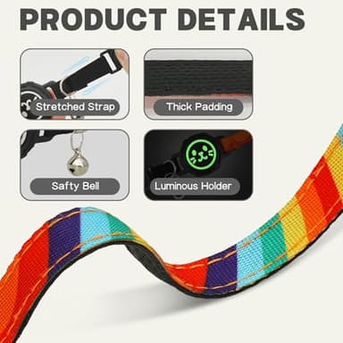 Supet Airtag Cat Collar with Soft Padding, Breakaway Cat Tracker Collar with Air Tag Holder, Luminous Cat Collar Airtag Holder, Rainbow, 7"-9" - Image 6