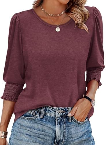 Blouses for Women Dressy Casual Womens Summer Tops 2025 Ladies Tops and Blouses Plus Size Womens Clothing Burgundy L - Image 1