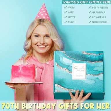 70th Birthday Gifts for Women, Unique 1955 Birthday Gifts for 70 Year Old Women Birthday Gifts Basket, Fabulous 70th Happy Birthday Gift Idea for Mom Lady Sister Friend Wife Grandma w/Canvas Tote Bag - Image 3