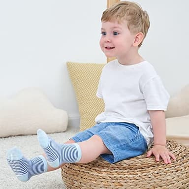ZAPLES Baby Boys Non Slip Grip Crew Socks with Anti Skid Soles for Infants Toddlers Kids, Stripes Assort, 12-36 Months - Image 7
