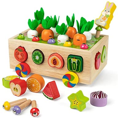 Coogam Montessori Fine Motor Toys for Baby Toddler, Wooden Shape Sorter Carrot Harvest Game for Easter Basket Stuffer, Preschool Learning Educational Gift Toy for 3 4 5 Year Old - Image 1