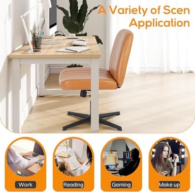 DUMOS Criss Cross Chair Legged Office Wide Comfy Desk Seat, No Wheels Armless Computer Task Seating, Swivel Vanity Home Height Adjustable - Image 8