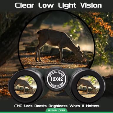 12x42 HD Binoculars for Adults High Powered, Super Bright BAK4 Prism Waterproof Binoculars with Low Light Vision for Bird Watching Outdoor Hunting Travel Hiking Sports Stargazing Cruise (Green) - Image 4