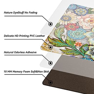 Tubeamin Boho Floral Kitchen Rugs Mats for Floor 2 Piece Memory Foam Padded Kitchen Mats Anti Fatigue Non Slip Cushioned Comfort Standing Mat, 17.3x28+17.3x47 Inch - Image 4
