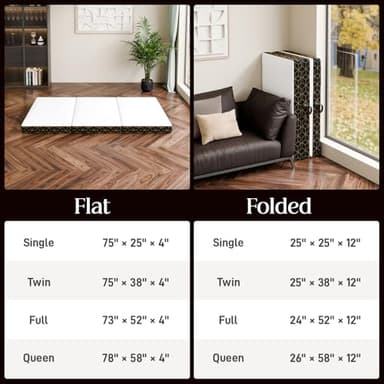 GEMBED Tri-Fold Memory Foam Mattress Twin - 4 Inch Portable Folding Mattress with Handle & Washable Cover, Floor Bed with Non-Slip Base, Space-Saving for Room, Travel, Guest Bed, Yoga, RV, 75"x38"x4" - Image 6