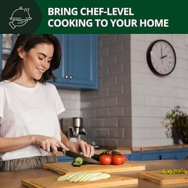 Wooden Cutting Boards for Kitchen Meal Prep & Serving - Bamboo Wood Cutting Board Set - Charcuterie & Chopping Butcher Block for Meat - Kitchen Gadgets Gift - Image 4