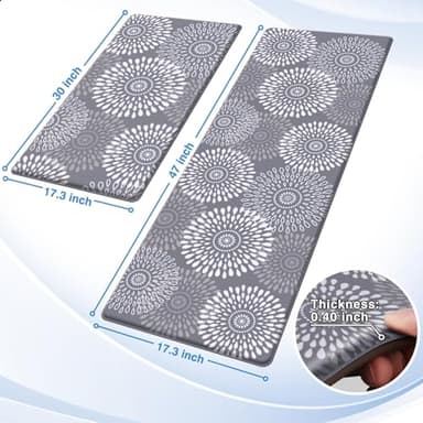 LuxStep Kitchen Mats for Floor,Cushioned Rug Anti-Fatigue Mats for Kitchen Decor Accessories,Waterproof Non-Slip Mats and Rugs Set for Office,Floor,Laundry 17.3"×30"+17.3"×47",Grey - Image 2