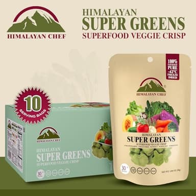 Himalayan Chef Super Greens Veggie Crisp 30g each Freeze-Dried Superfood Snack 30+ Organic Green Veggie Mix Protein-Rich, Nutrient-Packed, Gluten-Free 10 Pack - Image 2