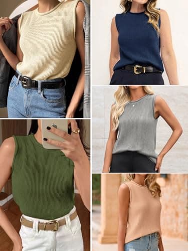 Imily Bela Womens Sleeveless Sweater Vest Casual Crewneck Loose Fit Knit Tank Tops Lightweight Trendy Summer Ribbed Pullover White - Image 2