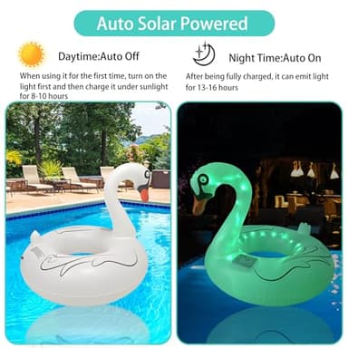 Swan Pool Floats & Swimming Rings- Solar Powered Inflatable Floating Light UP Pool & Led Pool Lights That Float for Party Decorations, 16 Auto-Cycling Colors（2Pack） - Image 4