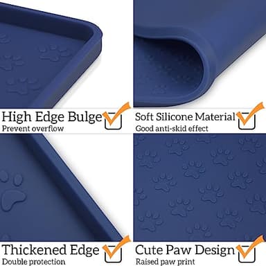 Ptlom Silicone Pet Placemat for Dog and Cat, Waterproof Anti-Slip Pet Feeding Bowl Mats for Food and Water, Small Medium Large Tray Mat Prevent Residues from Spilling to Floor, Navy Blue, 31.5" 23.6" - Image 4