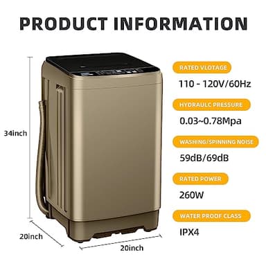 BORCOLO Portable Washing Machine, 17.7lbs Full-Automatic Small Washing Machine for Apartment, 10 Wash Programs with Drain Hose Dorm Size Portable Washer for RV, Home, College, Gold - Image 7
