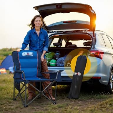 Overmont Oversized Folding Camping Chair - 450lbs Support with Padded Cushion Cooler Pockets - Heavy Duty Collapsible Chairs for Sports Garden Beach Fishing Blue - Image 9