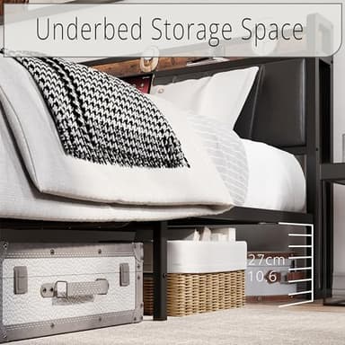 LIKIMIO King Bed Frame, Storage Headboard with Charging Station, Solid and Stable, Noise Free, No Box Spring Needed, Easy Assembly (Vintage and Black) - Image 5