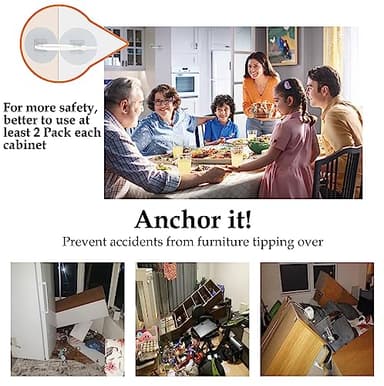 Furniture Anchors (30 Pack) No Drill Upgraded Furniture Straps for Baby Proofing, Self-Adhesive Secure 168 Pound Furniture Prevent Falling Anti Tip Earthquake Straps for Child Safety - Image 4