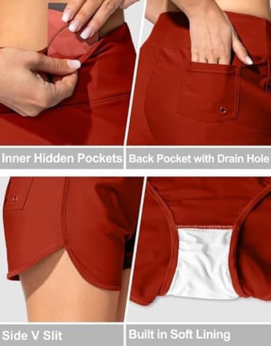 Women's Swim Shorts with Pockets High Waisted Tummy Control Board Swimsuit Bathing Shorts for Women with Liner(Red,M) - Image 4