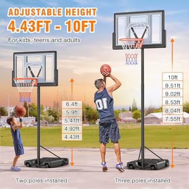 Yohood Basketball Hoop Outdoor 10ft Adjustable, Portable Basketball Hoop Goal System for Kids Youth and Adults in Backyard/Driveway/Indoor, 44 Inch Shatterproof Backboard and Larger Base - Image 5