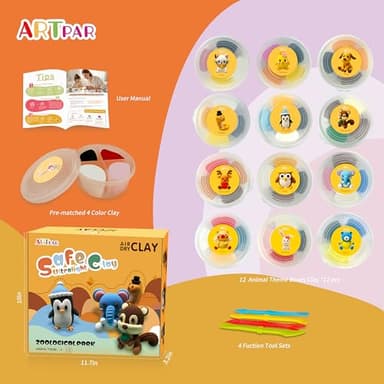 ARTPAR Air Dry Clay Kits for Kids-Modeling Magic Clay,12 Animals DIY Molding Clay Art Crafts Set,Ultra Light & Soft, Safe & Non-Stick with Sculpting Tools & Tutorials, Unique Gifts for Boys & Girls - Image 3