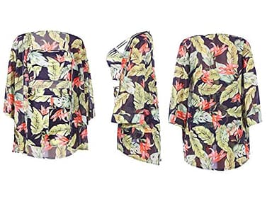 KEYUFANG Women 3 Piece Vocation Outfits Summer Suit Floral Kimono Cardigans Beach Cover Up Crop Cami Top Short Set Black - Image 5