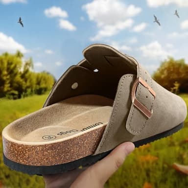 BULLIANT Comfort Clogs Slippers Sandals Nurse Work Shoes Unisex for Men Women with Cushioned Cork-Footbed(Camel-13 Women/11 Men) - Image 2